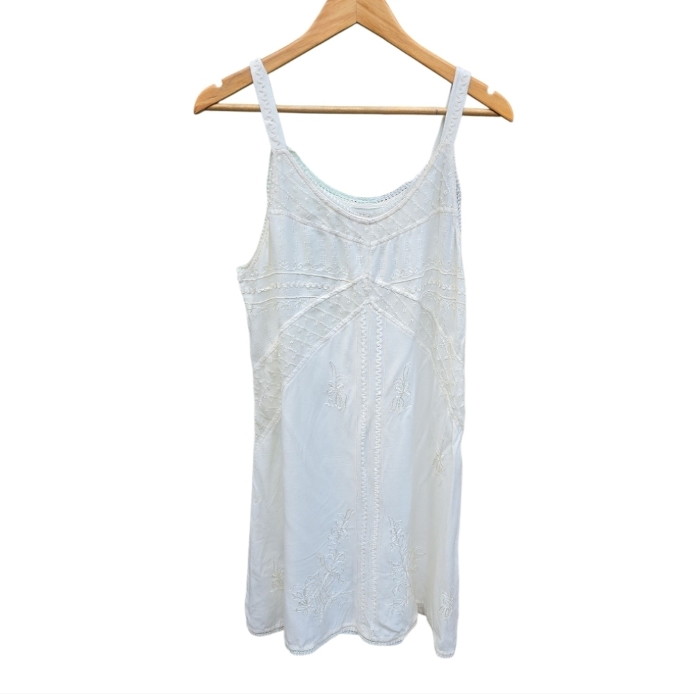 Vintage Creme Cute Options Boho Elegant White Embroidered Women's Mini Dress